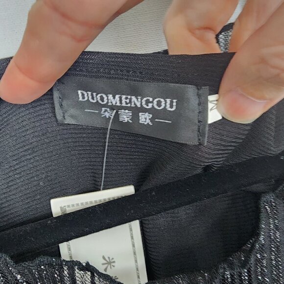NWT Duomengou Ribbed Black and Silver Top M - Picture 3 of 3